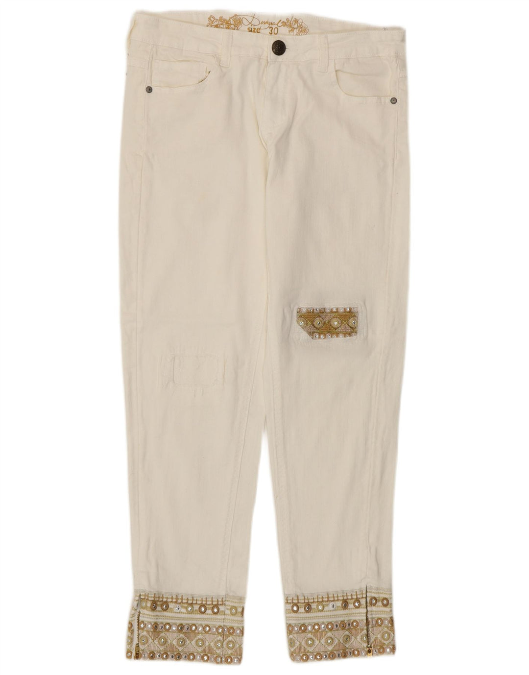 Desigual Womens Tapered Jeans W30 L27 White Cotton