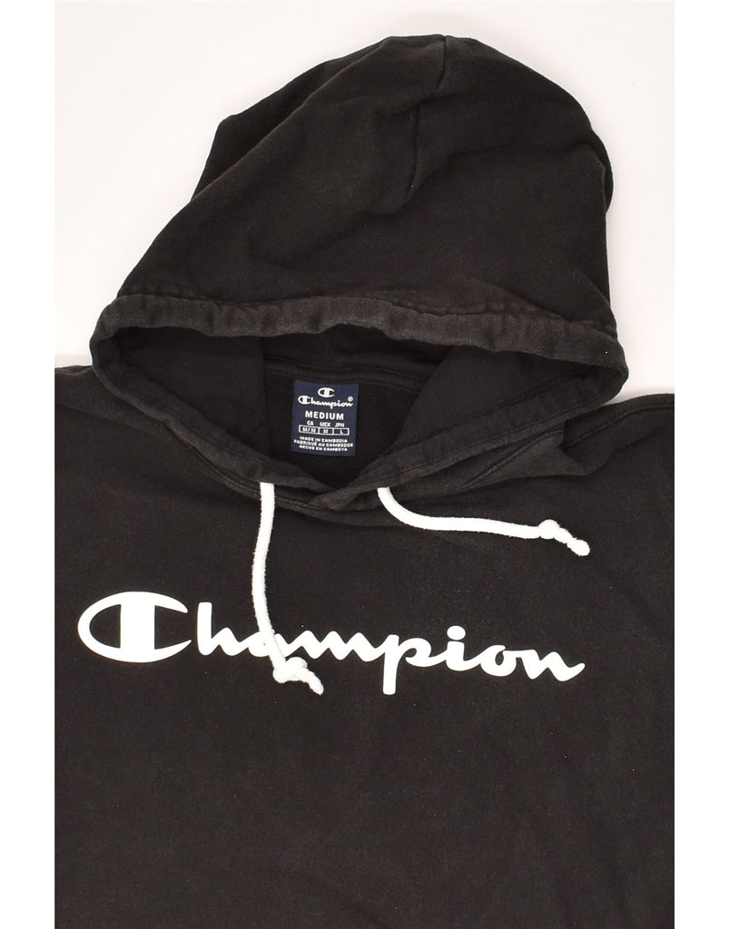 CHAMPION Mens Graphic Hoodie Jumper Medium Black Cotton | Vintage Champion | Thrift | Second-Hand Champion | Used Clothing | Messina Hembry 