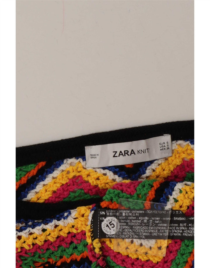 Zara Womens Oversized Crop Blouse Top UK 10 Small Multicoloured Chevron