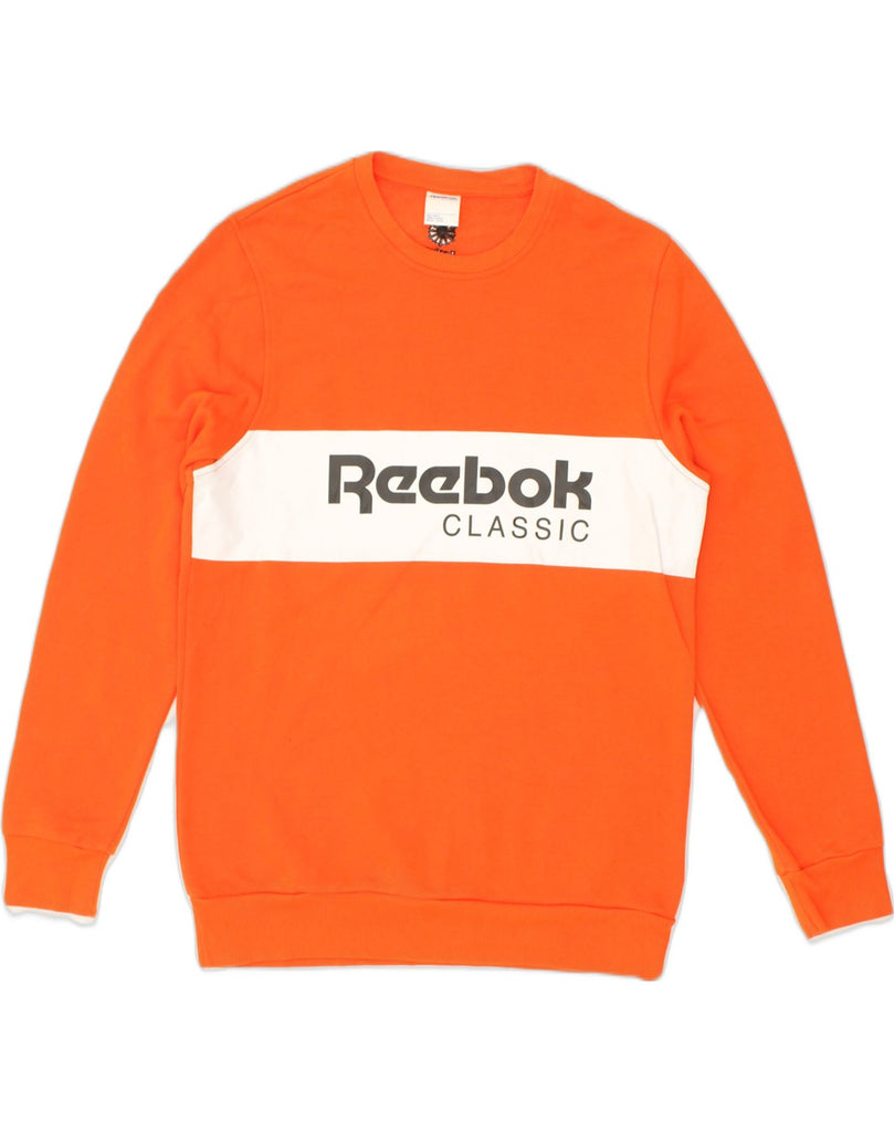 REEBOK Mens Classic Fit Graphic Sweatshirt Jumper Small Orange Cotton | Vintage Reebok | Thrift | Second-Hand Reebok | Used Clothing | Messina Hembry 