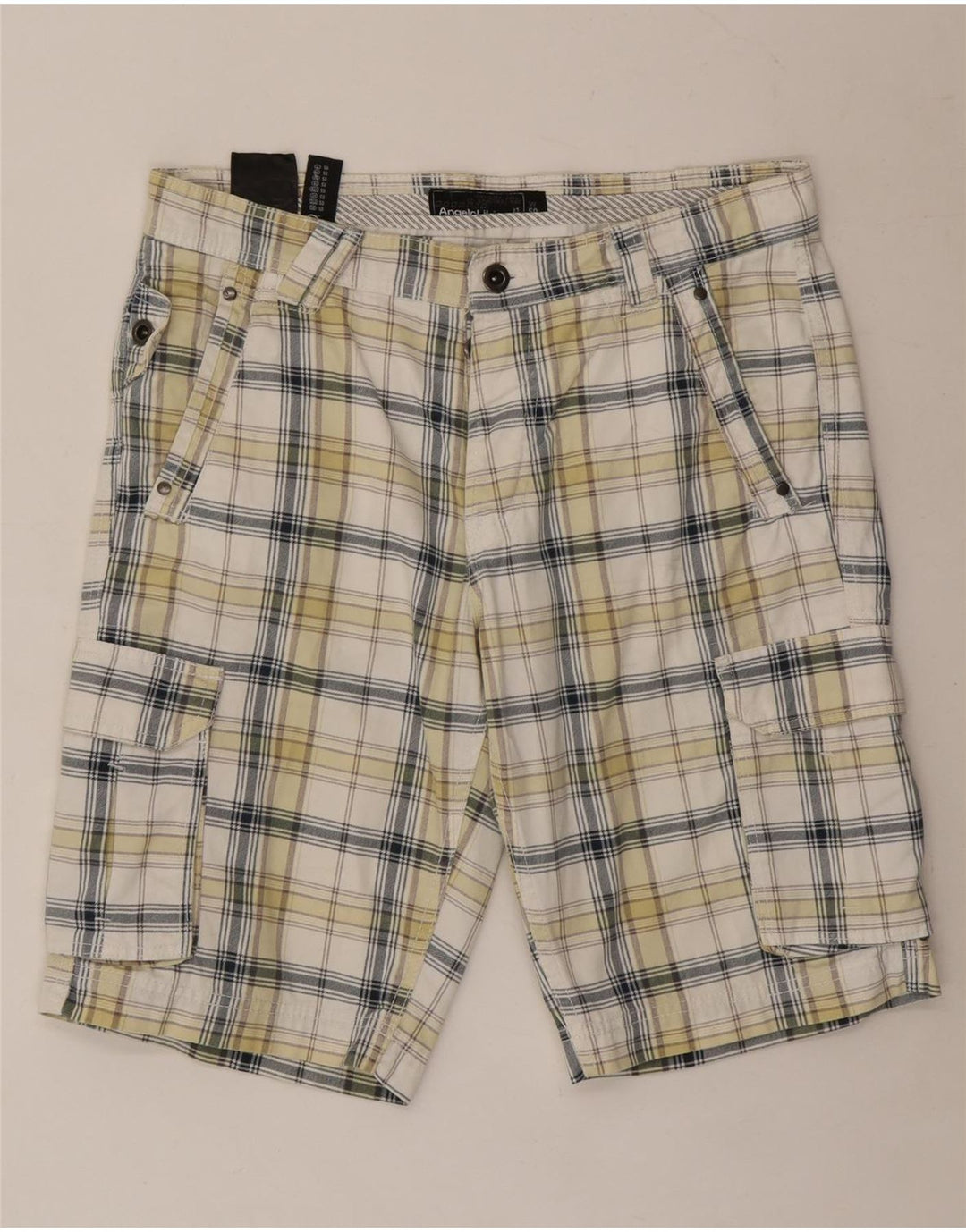 Angelo Litrico Mens Cargo Shorts IT 50 Large W34  White Check Cotton
