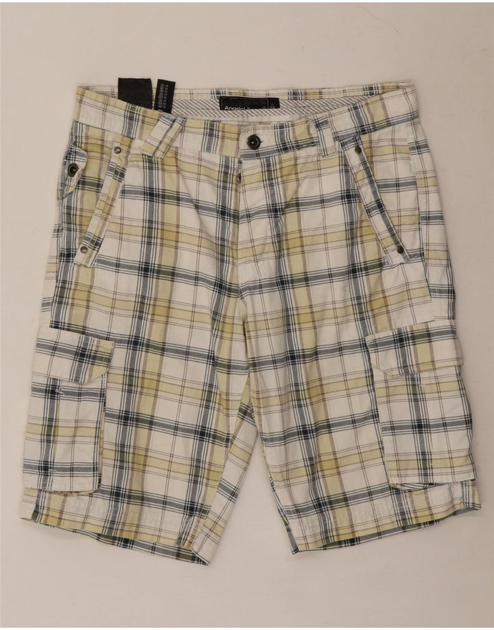 Angelo Litrico Mens Cargo Shorts IT 50 Large W34  White Check Cotton