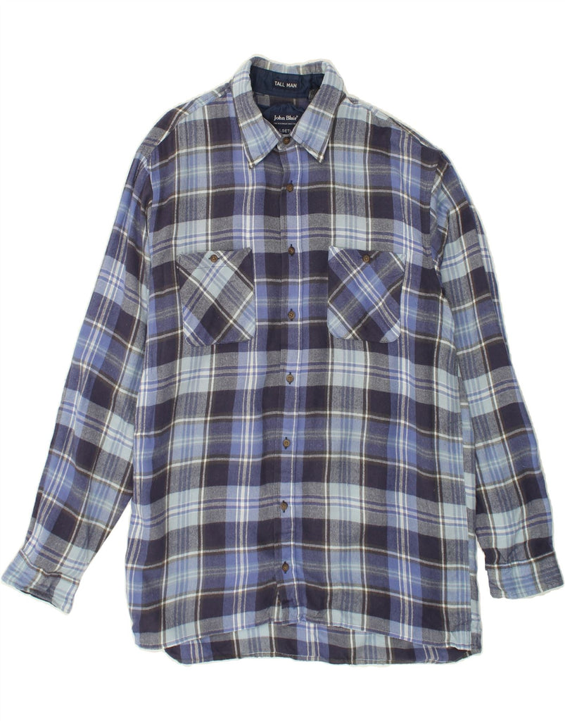 VINTAGE Mens Tall Flannel Shirt Large Blue Check Acrylic | Vintage Vintage | Thrift | Second-Hand Vintage | Used Clothing | Messina Hembry 