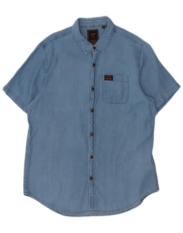 SUPERDRY Mens Short Sleeve Shirt XL Blue Cotton