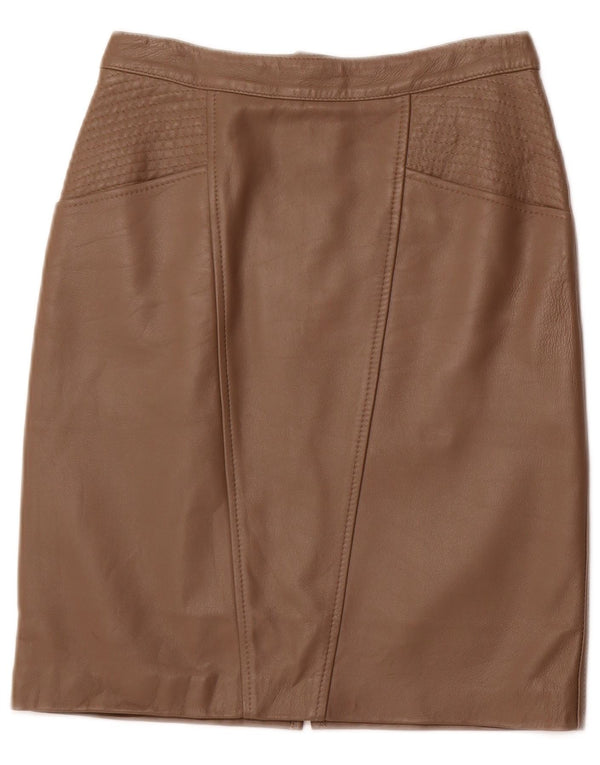 VINTAGE Womens High Waist Leather Skirt IT 42 Medium W26 Brown Leather