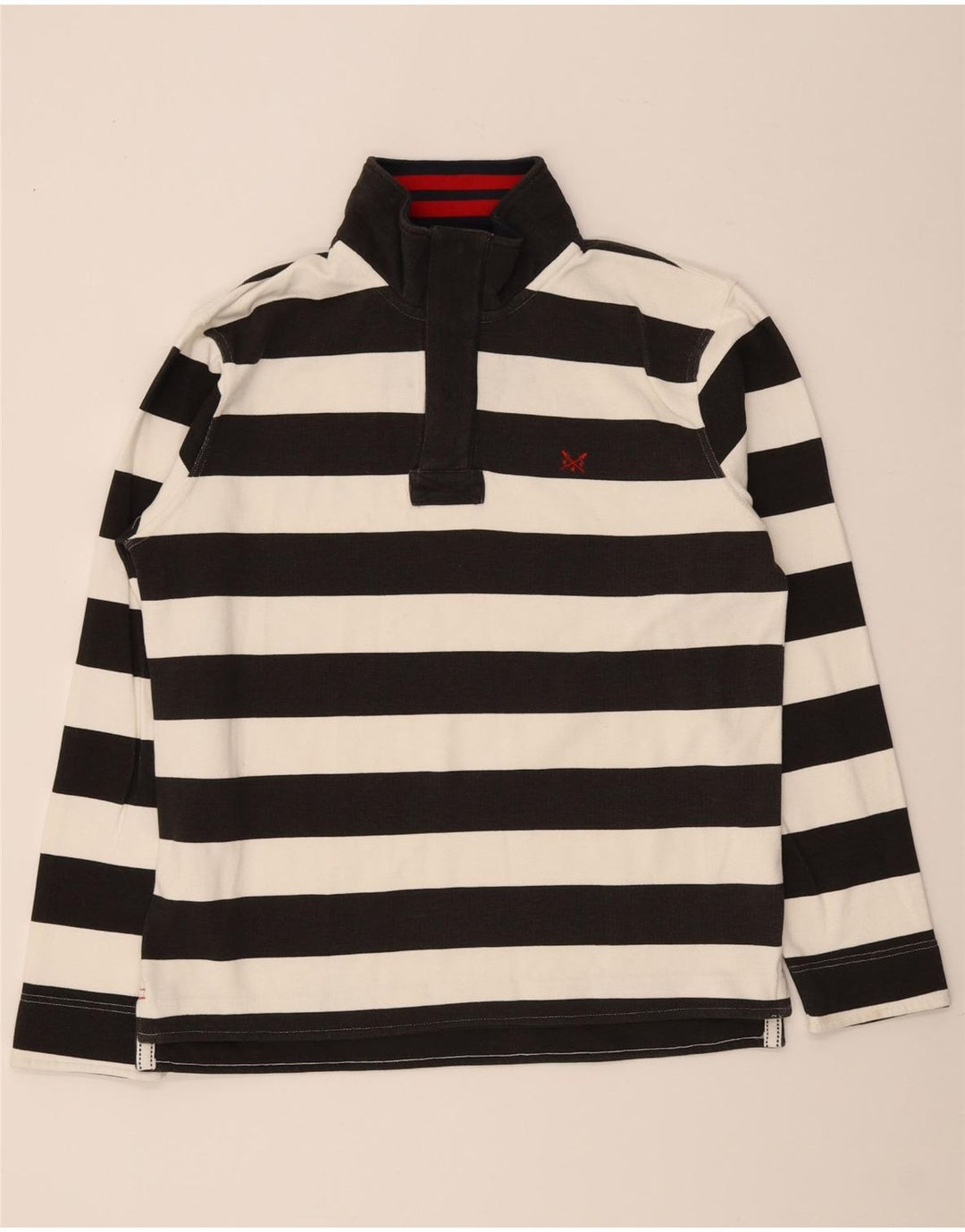 Crew Clothing Mens Zip Neck Sweatshirt Jumper Medium Black Striped Cotton