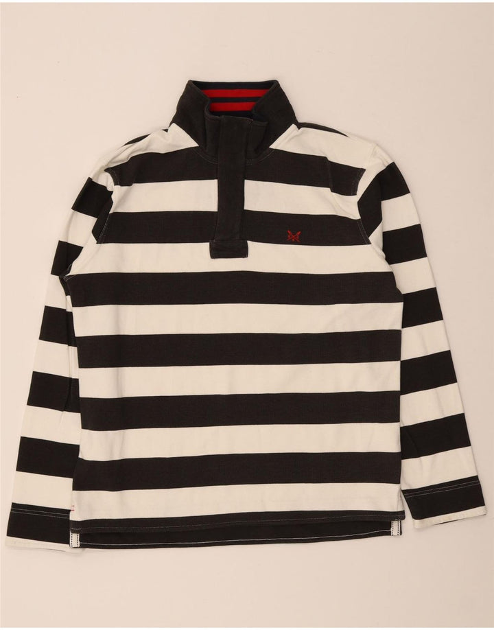 Crew Clothing Mens Zip Neck Sweatshirt Jumper Medium Black Striped Cotton