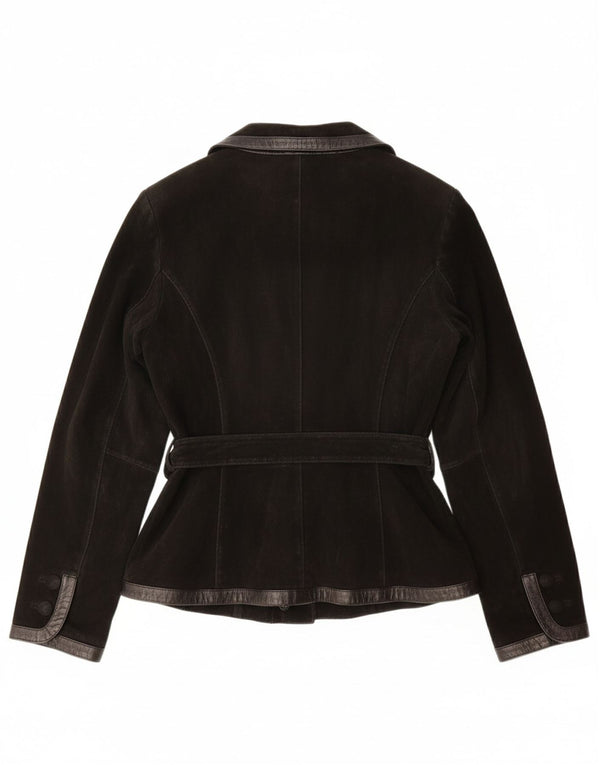 VINTAGE Womens Suede Jacket UK 12 Medium Black Leather