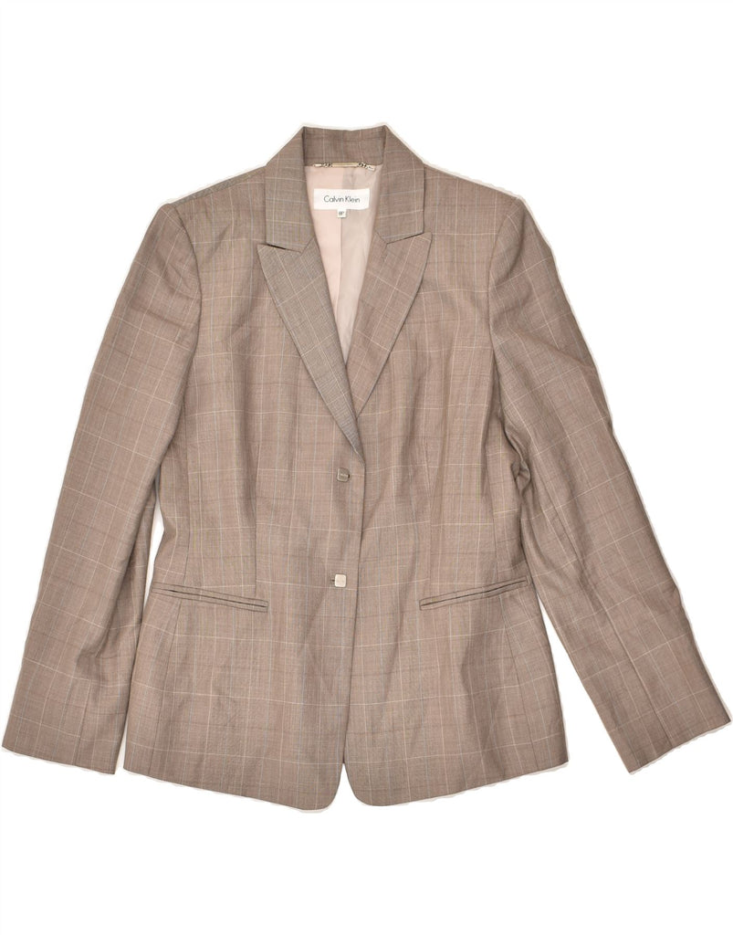 CALVIN KLEIN Womens Petite 2 Button Blazer Jacket UK 8 Small Brown Check | Vintage Calvin Klein | Thrift | Second-Hand Calvin Klein | Used Clothing | Messina Hembry 