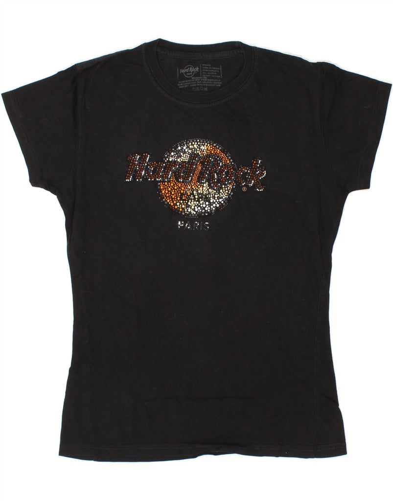 HARD ROCK CAFE Womens Paris Graphic T-Shirt Top UK 12 Medium Black Cotton | Vintage Hard Rock Cafe | Thrift | Second-Hand Hard Rock Cafe | Used Clothing | Messina Hembry 