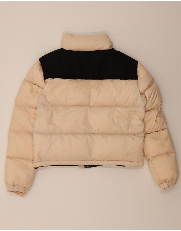 SUPERDRY Womens Oversized Crop Padded Jacket UK 8 Small Beige Colourblock Vintage Superdry and Second-Hand Superdry from Messina Hembry 