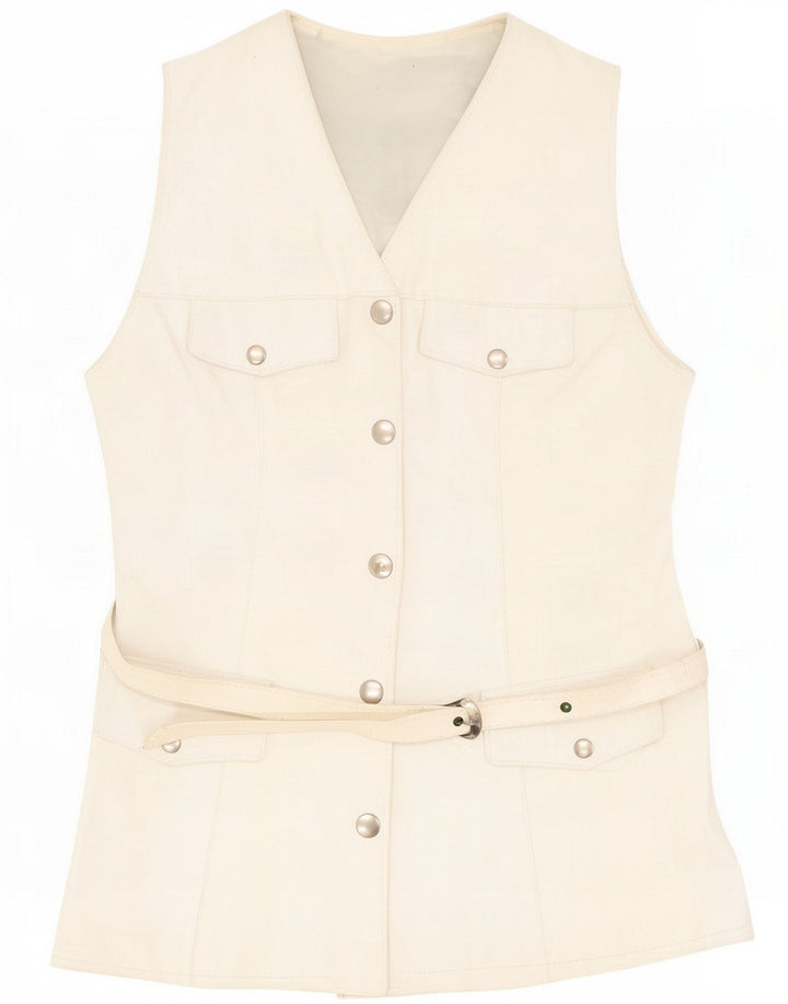 Vintage Womens Leather Gilet UK 10 Small White
