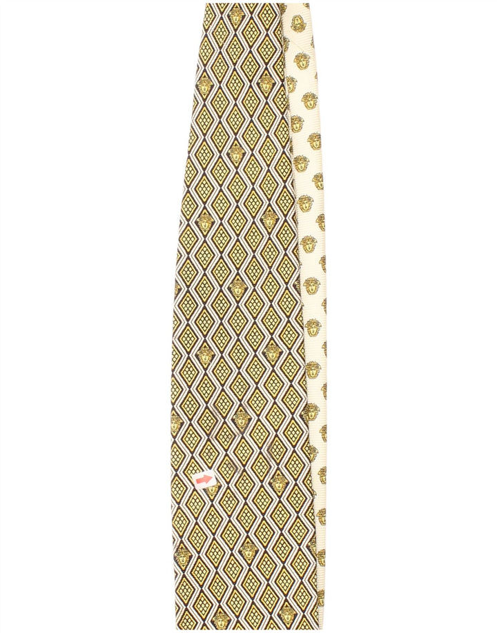 Gianni Versace Mens Tie One Size Yellow Geometric Silk Designer