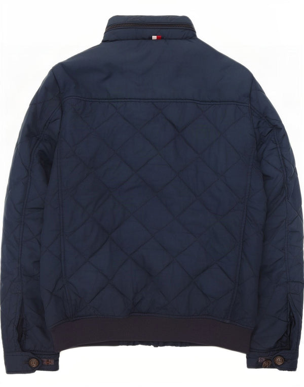 Tommy Hilfiger Mens Hooded Quilted Jacket UK 36 Small Navy Blue Polyester