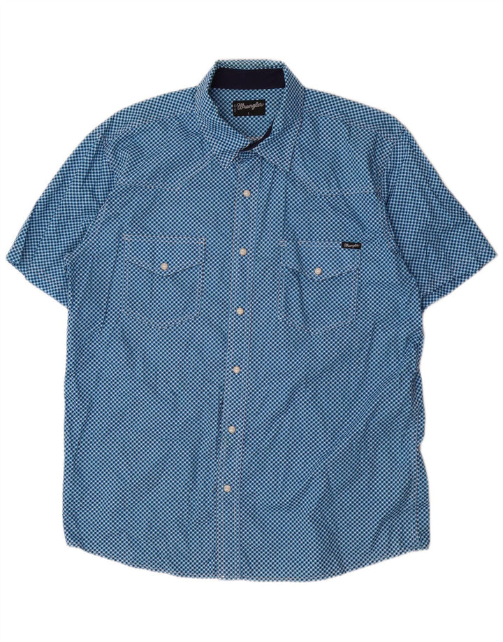 Wrangler Mens Short Sleeve Shirt Large Blue Geometric Cotton