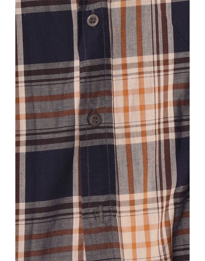 Vintage Mens Shirt Large Navy Blue Plaid Polyester