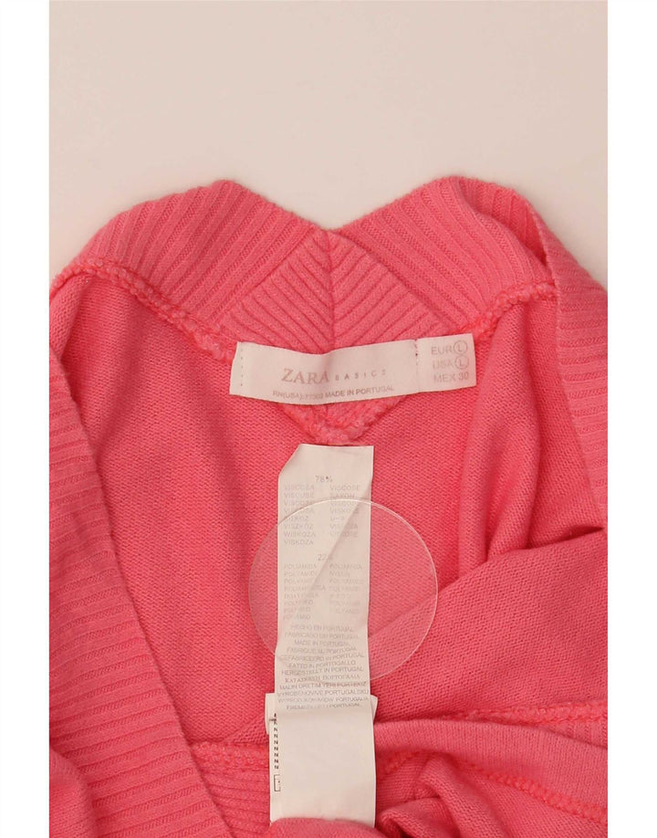 Zara Womens Top Long Sleeve UK 12 Large Pink Viscose
