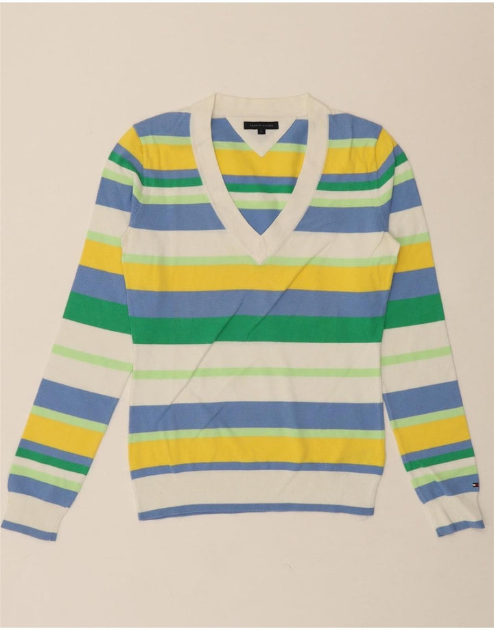 TOMMY HILFIGER Womens V-Neck Jumper Sweater UK 10 Small Multicoloured Vintage Tommy Hilfiger and Second-Hand Tommy Hilfiger from Messina Hembry 