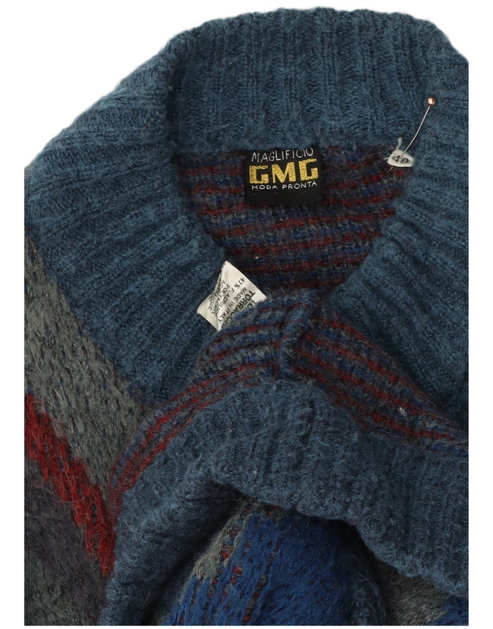 Maglificio Mens Cardigan Sweater IT 48 Medium Blue Geometric Acrylic