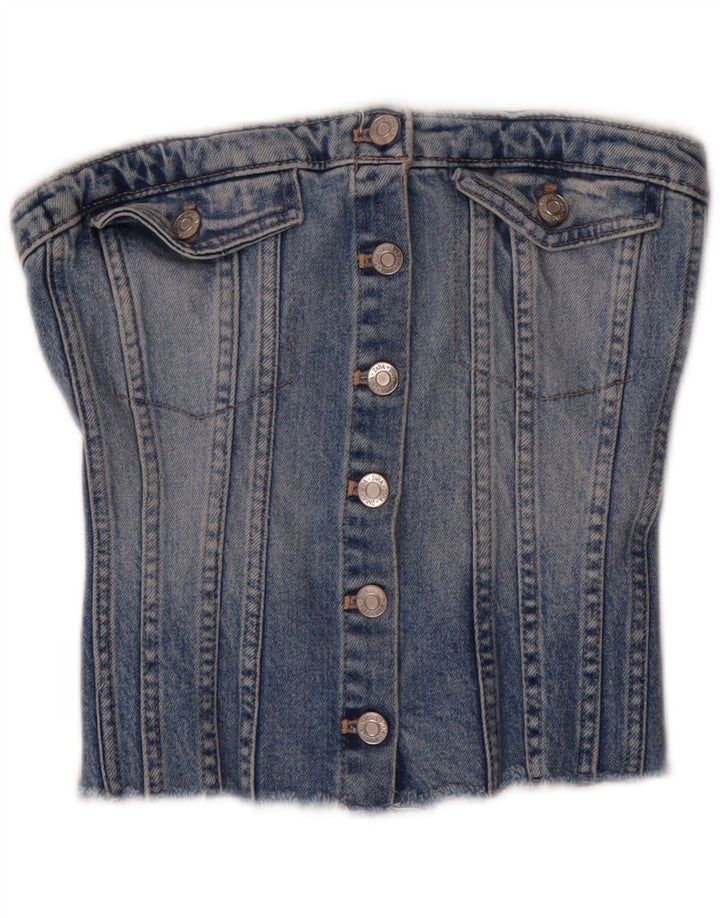 Zara Womens Strapless Denim Corset Top UK 8 Small Blue Cotton