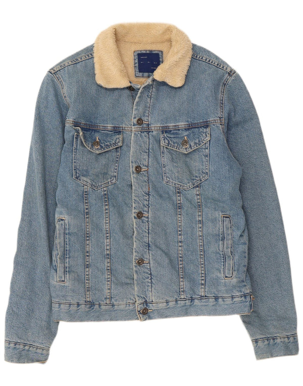 Zara Mens Sherpa Denim Jacket UK 40 Large Blue Cotton