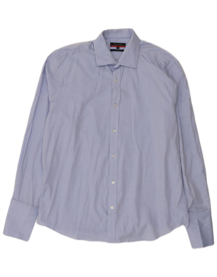 Pierre Cardin Mens Formal Shirt Size 16 1/2 Large Blue Herringbone Cotton