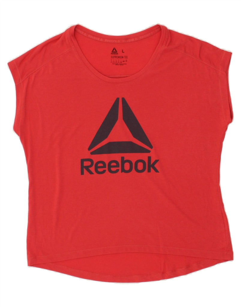 REEBOK Womens Graphic T-Shirt Top UK 16 Large Red Cotton | Vintage Reebok | Thrift | Second-Hand Reebok | Used Clothing | Messina Hembry 