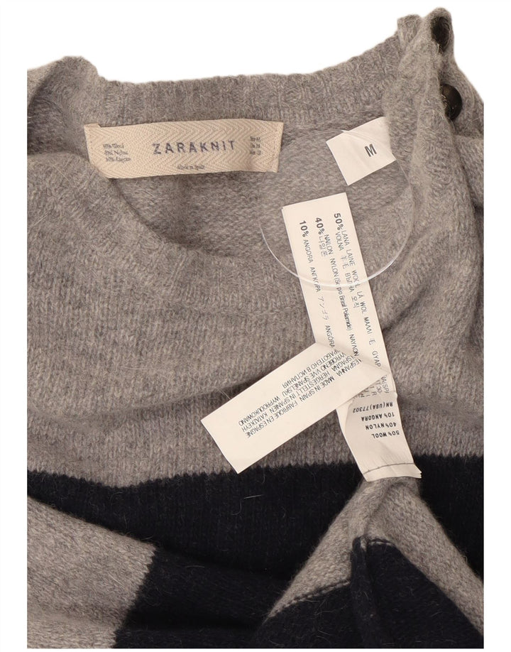 Zara Womens Jumper Dress UK 12 Medium Grey Striped Wool