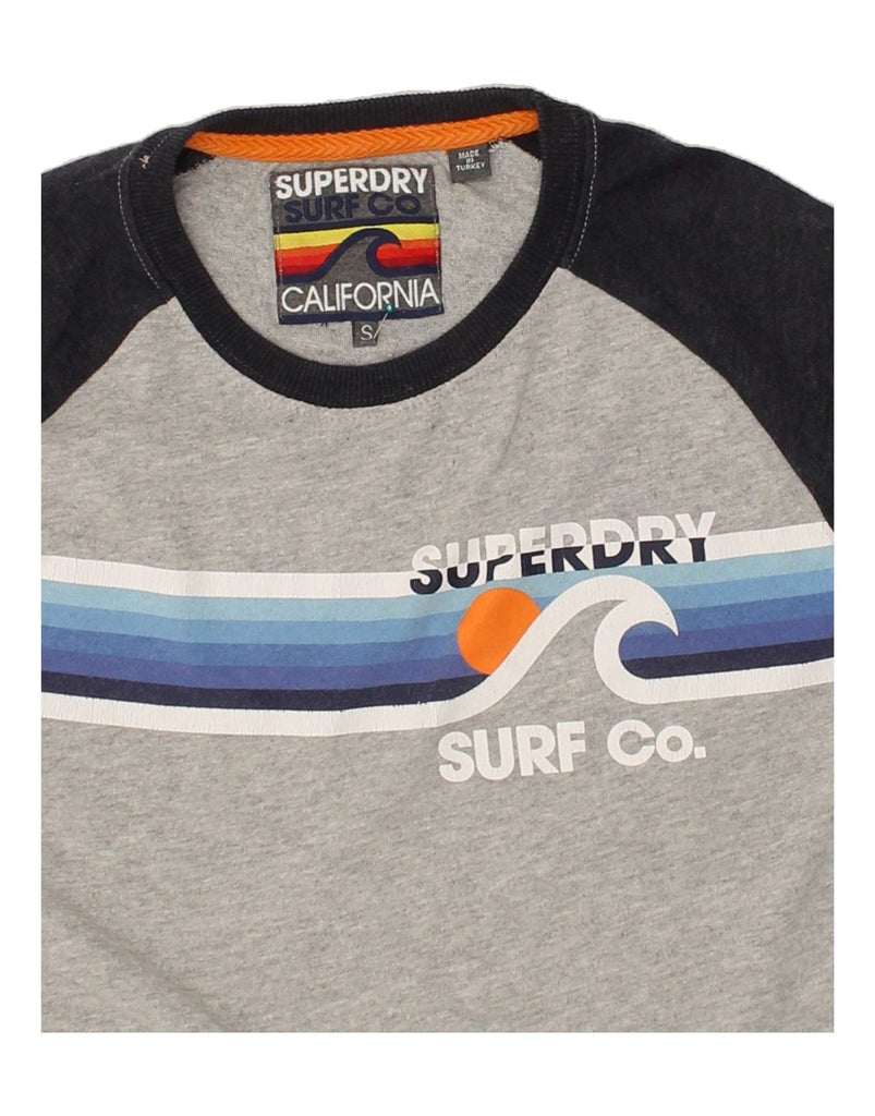 SUPERDRY Mens Graphic Top Long Sleeve Small Grey Colourblock Cotton | Vintage Superdry | Thrift | Second-Hand Superdry | Used Clothing | Messina Hembry 