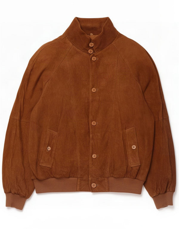 Vintage Mens Suede Bomber Jacket UK 38 Medium Brown Leather