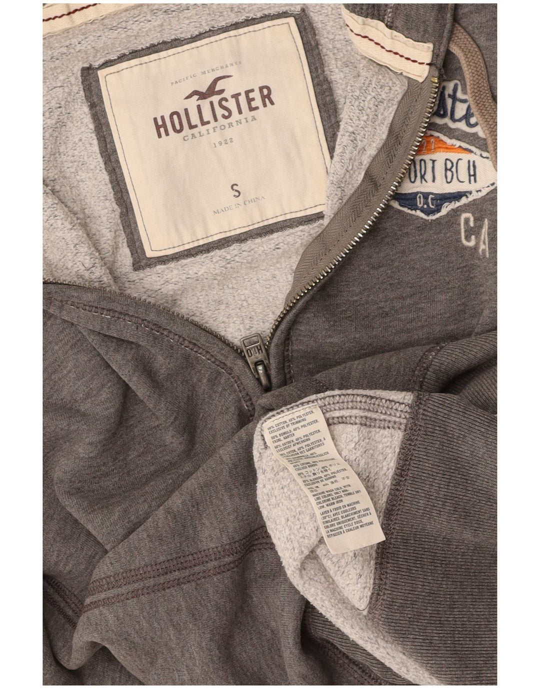 HOLLISTER Womens Graphic Zip Hoodie Sweater UK 10 Small Grey Cotton