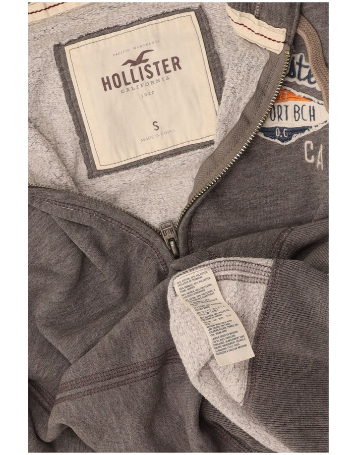 HOLLISTER Womens Graphic Zip Hoodie Sweater UK 10 Small Grey Cotton