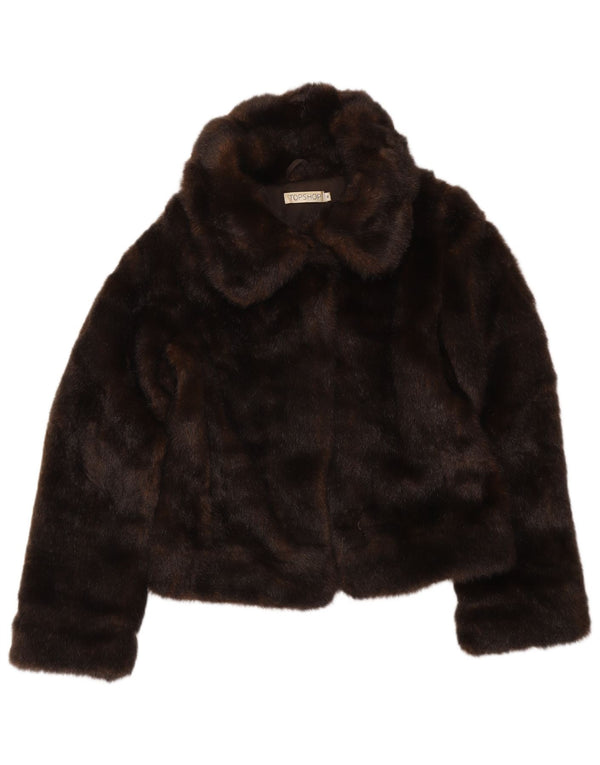 Topshop Womens Faux Fur Bolero Jacket UK 8 Small Brown Acrylic