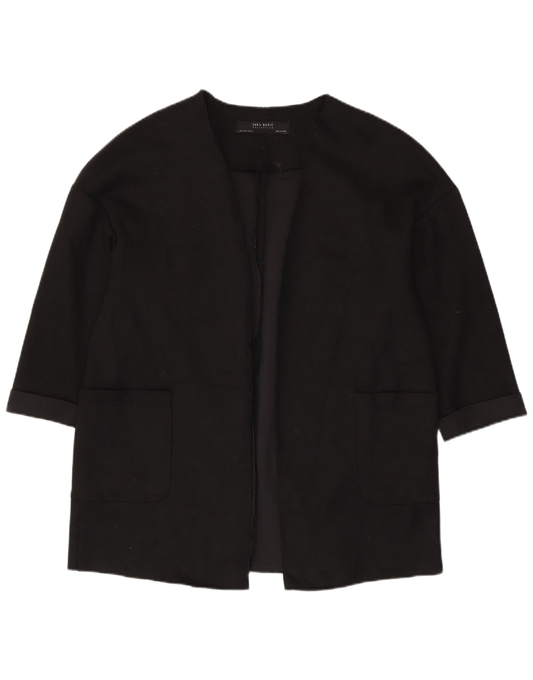 ZARA Womens Oversized 3/4 Sleeve Open Blazer Jacket UK 10 Small Black