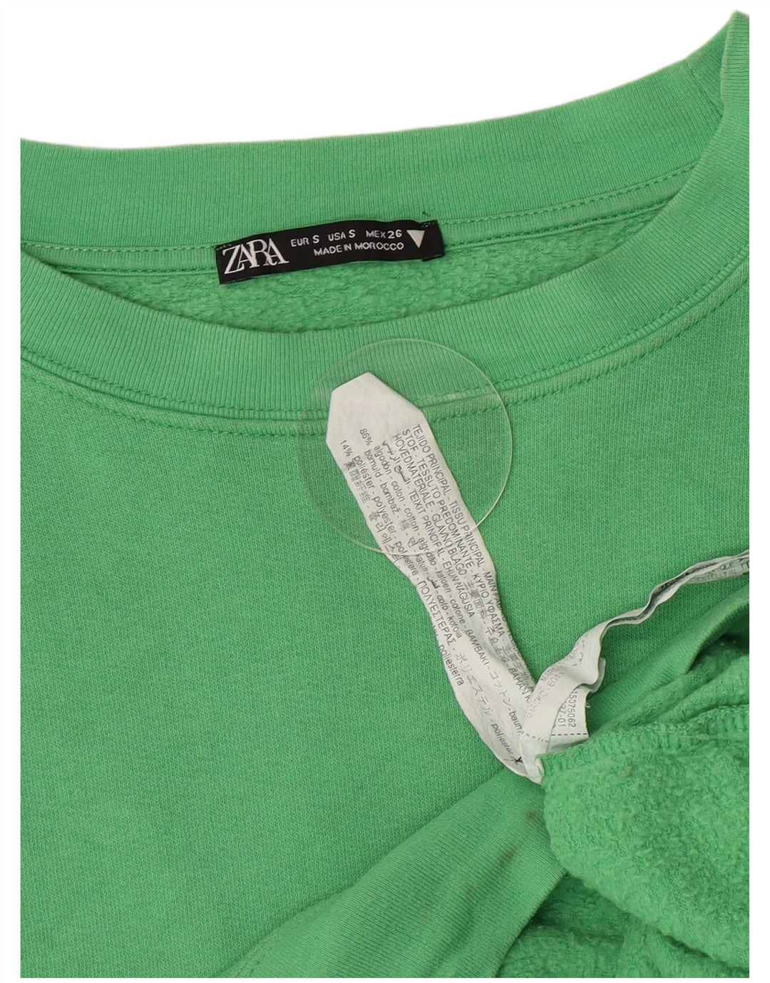 Zara Womens Crop Oversized Sweatshirt Jumper UK 10 Small Green Cotton
