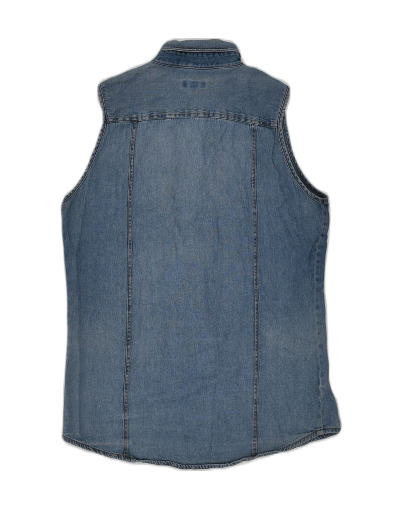 VINTAGE Womens Sleeveless Denim Shirt UK 12 Medium Blue Cotton | Vintage Vintage | Thrift | Second-Hand Vintage | Used Clothing | Messina Hembry 