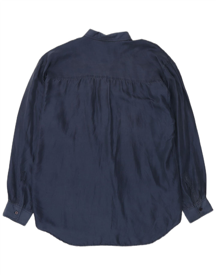 Vintage Mens Shirt Large Navy Blue Silk