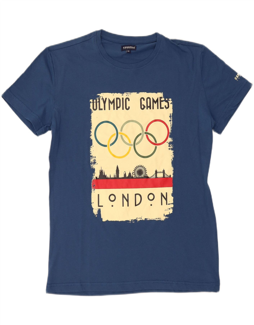 CARRERA Mens Olympic Games Classic Fit Graphic T-Shirt Top Medium Blue Vintage Carrera and Second-Hand Carrera from Messina Hembry 