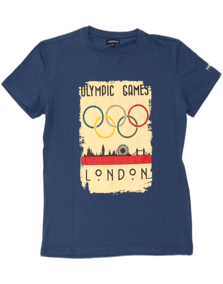 CARRERA Mens Olympic Games Classic Fit Graphic T-Shirt Top Medium Blue Vintage Carrera and Second-Hand Carrera from Messina Hembry 