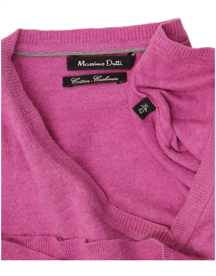 Massimo Dutti Womens V-Neck Jumper Sweater UK 18 XL Pink Cotton