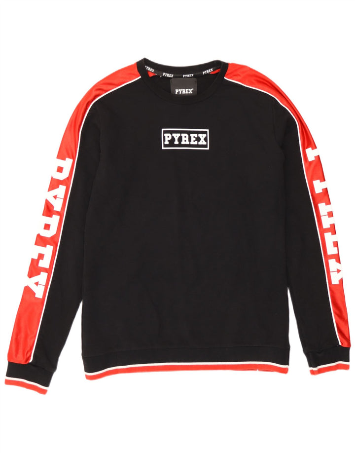 Pyrex Mens Graphic Sweatshirt Jumper Medium Black Colourblock Cotton
