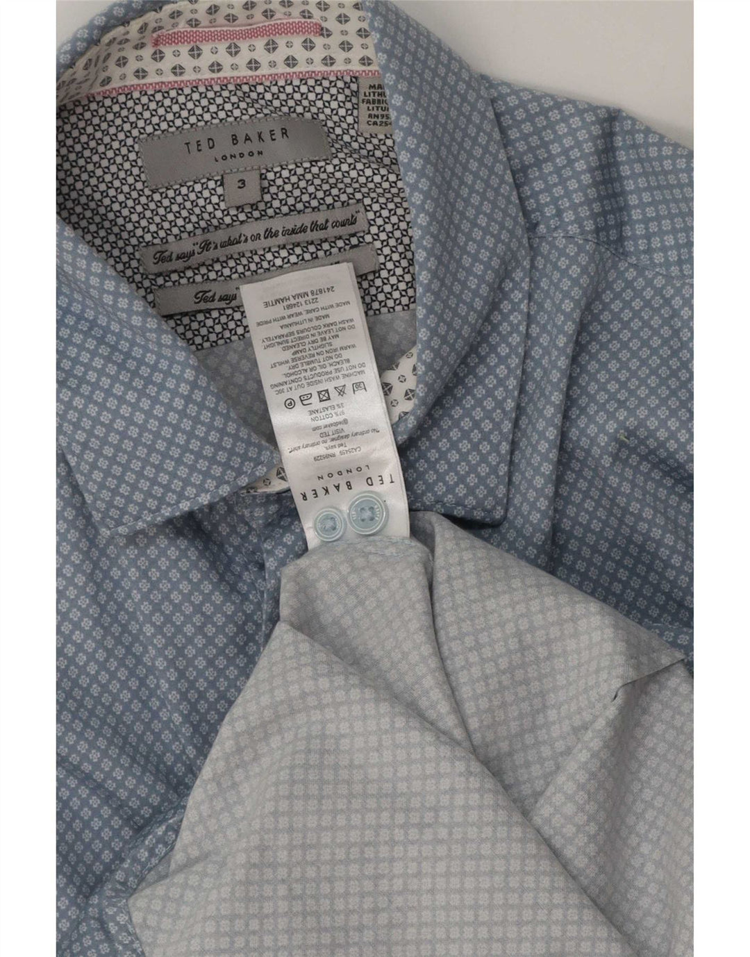 Ted Baker Mens Classic Fit Shirt Size 3 Medium Blue Geometric Cotton