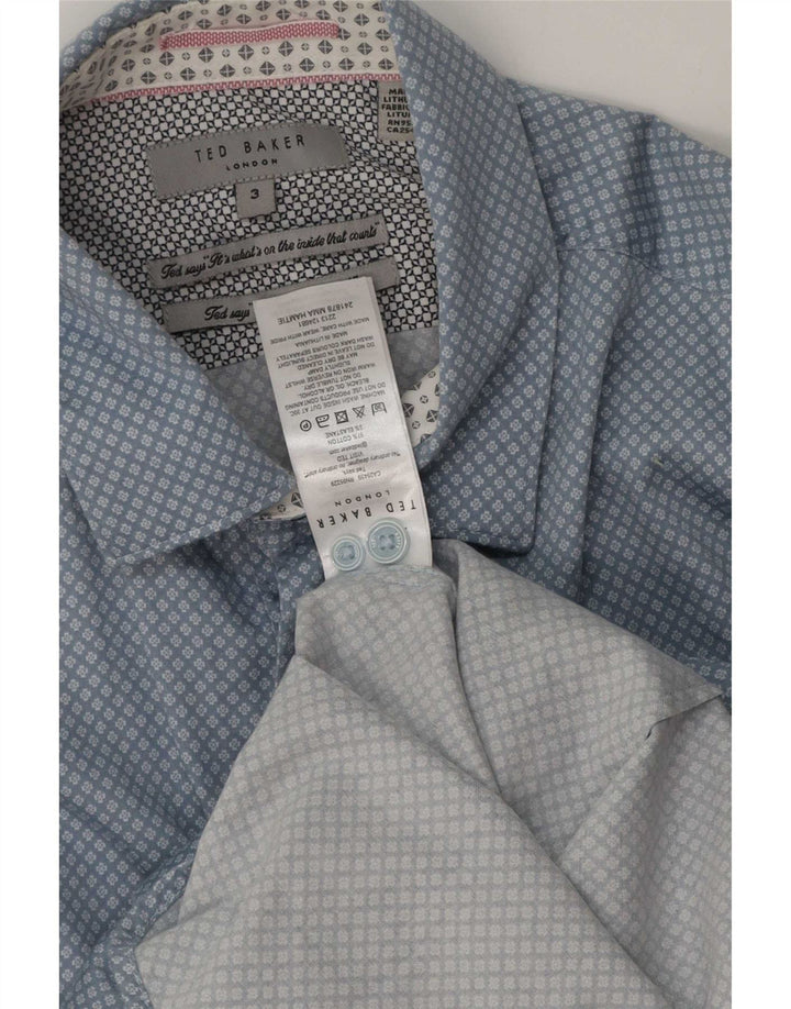 Ted Baker Mens Classic Fit Shirt Size 3 Medium Blue Geometric Cotton