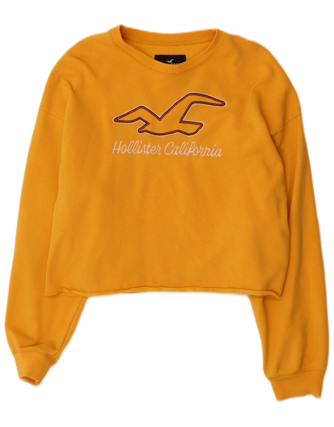 HOLLISTER Womens Crop Graphic Sweatshirt Jumper UK 14 Medium Yellow Cotton