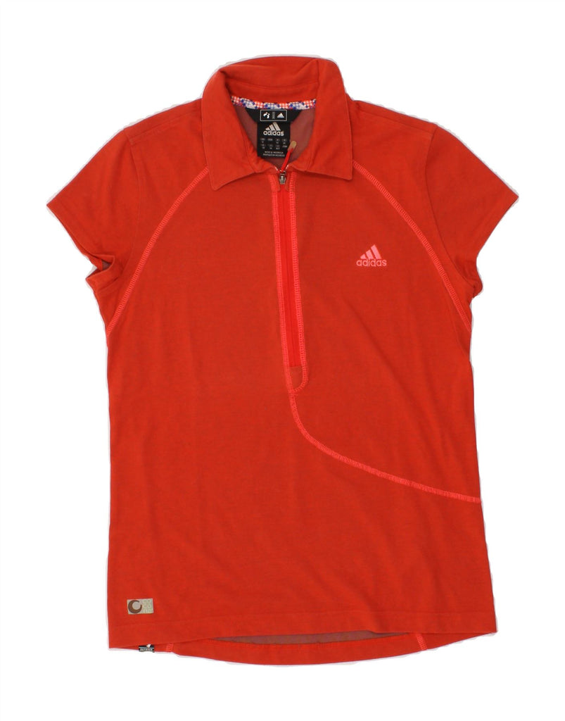 ADIDAS Womens Zip Neck Polo Shirt UK 12 Medium Red Cotton Vintage Adidas and Second-Hand Adidas from Messina Hembry 