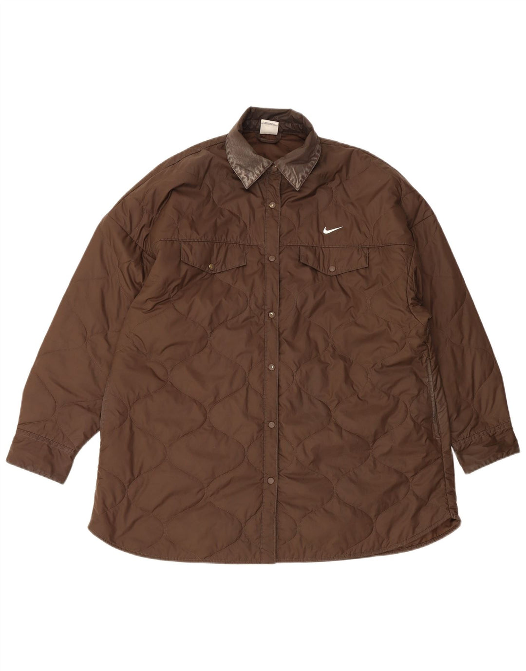 Nike Womens Oversized Quilted Jacket UK 16 Large Brown Polyester