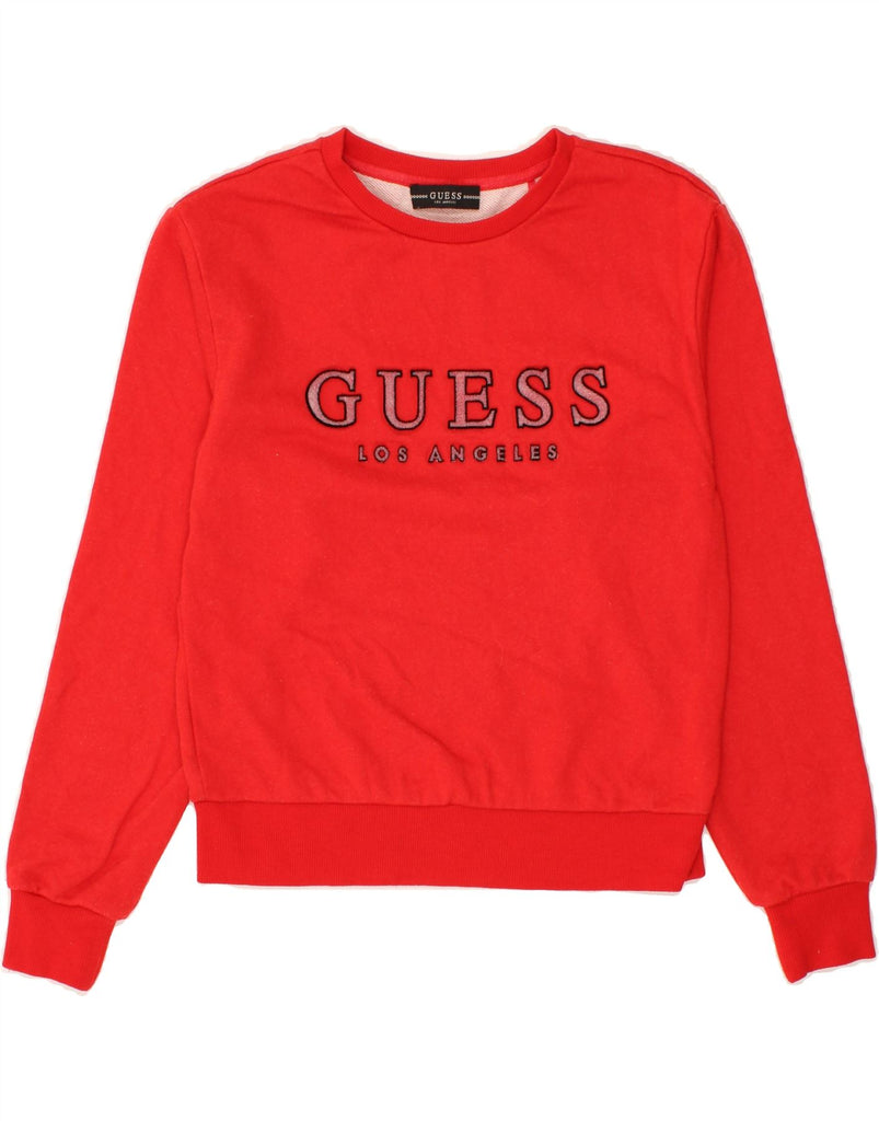 GUESS Womens Graphic Sweatshirt Jumper UK 6 XS Red | Vintage Guess | Thrift | Second-Hand Guess | Used Clothing | Messina Hembry 