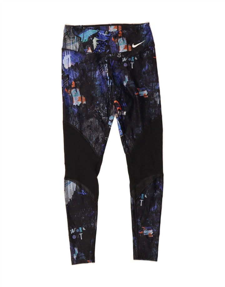 NIKE Womens Graphic Leggings UK 10 Small Multicoloured Geometric Polyester Vintage Nike and Second-Hand Nike from Messina Hembry 