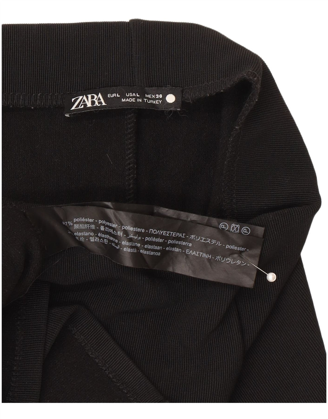 Zara Womens High Waist Midi Skirt Large W30  Black Polyester