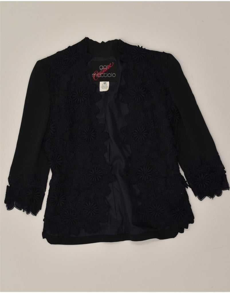 GAI MATTIOLO Womens 3/4 Sleeve Blazer Jacket IT 42 Medium Navy Blue Floral | Vintage Gai Mattiolo | Thrift | Second-Hand Gai Mattiolo | Used Clothing | Messina Hembry 